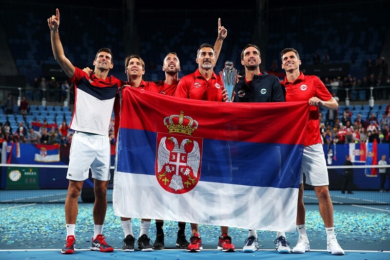 Tuyển Serbia ăn mừng danh hiệu ATP Cup 2020. (Ảnh: Insidethegames)