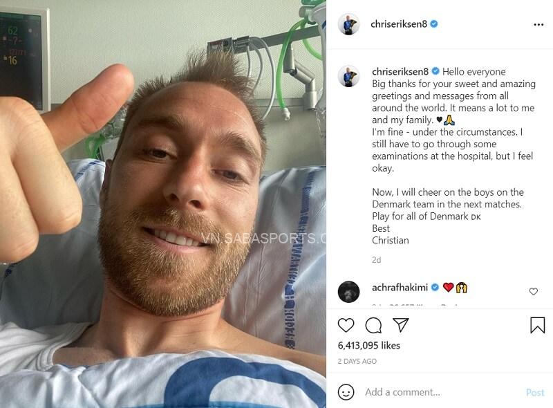 Dòng trạng thái mà Eriksen đăng trên Instagram. (Ảnh: Instagram)