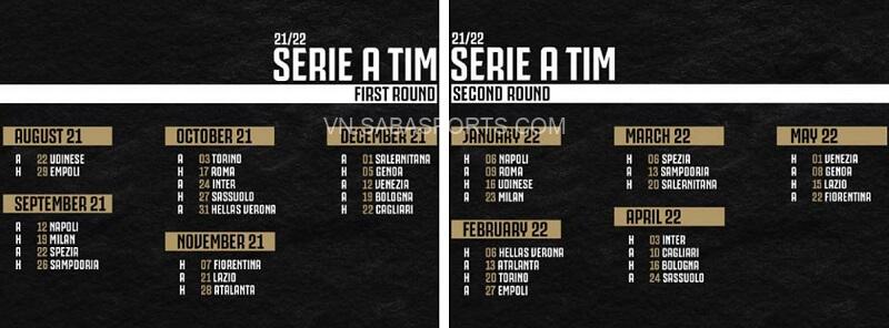 Lịch thi đấu của Juventus tại Serie A 2021/22. (Ảnh: Twitter)