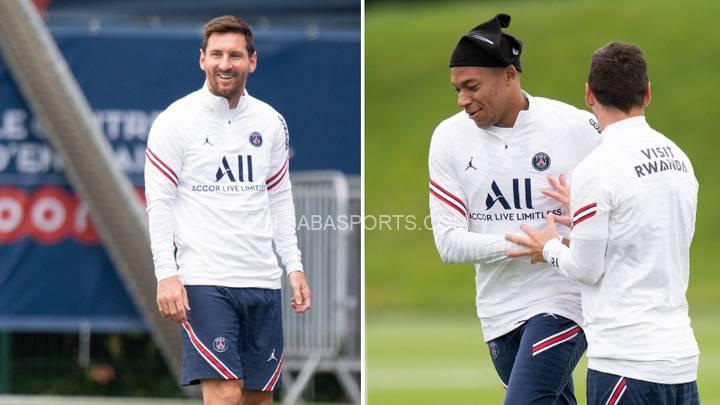 Messi gần đây đã ghi bàn trên sân tập sau pha kiến tạo của Mbappe