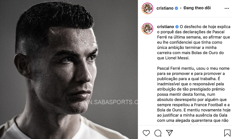 Bài đăng rất dài của Ronaldo - người về thứ 6 ở cuộc cạnh tranh năm nay