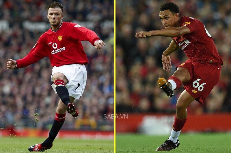 Tư thế và chất lượng chuyền bóng của Alexander-Arnold rất giống Beckham. (Ảnh: Twitter)