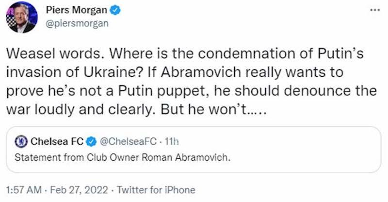 Morgan chỉ trích Abramovich