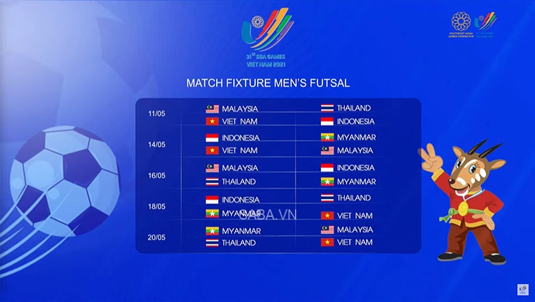 Lịch thi đấu môn futsal nam SEA Games 31