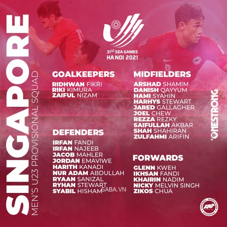 Danh sách 27 cầu thủ của U23 Singapore chuẩn bị cho SEA Games 31