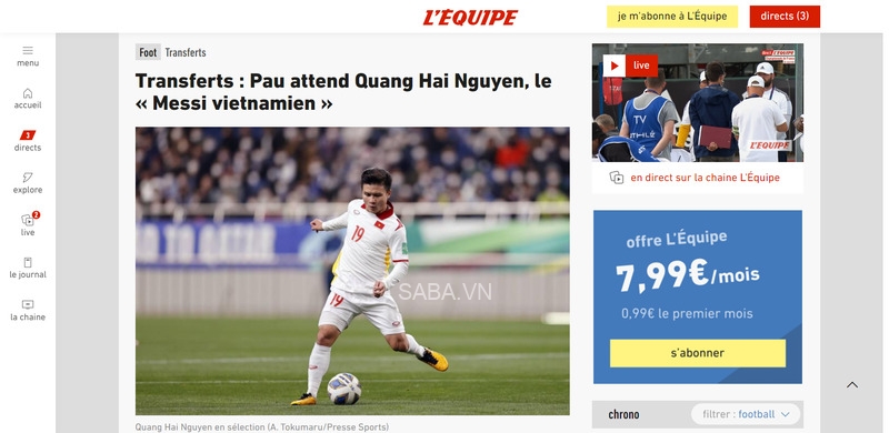 Dòng tít ấn tượng của L'Equipe khi miêu tả về Quang Hải