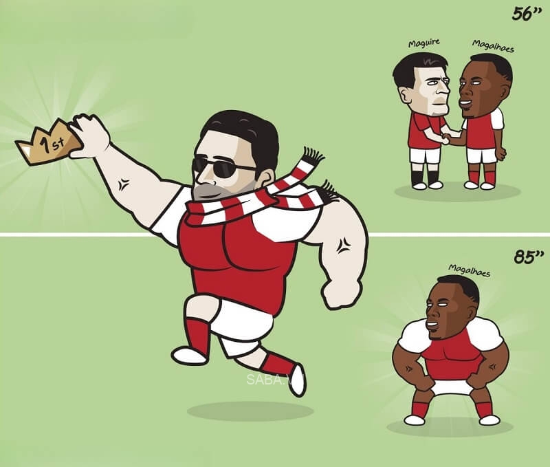 Arsenal lội ngược dòng trước Fulham để giữ vững ngôi đầu. (Ảnh: Just Toon It)