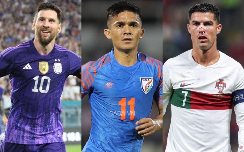 Chhetri hiện chỉ đứng sau Ronaldo và Messi về thành tích ghi bàn cho ĐTQG