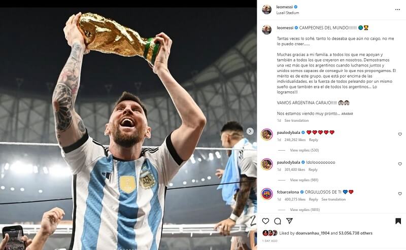 Messi đăng tải ảnh trên Instagram