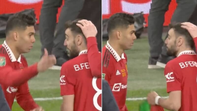 Casemiro chất vấn Bruno Fernandes sau trận đấu