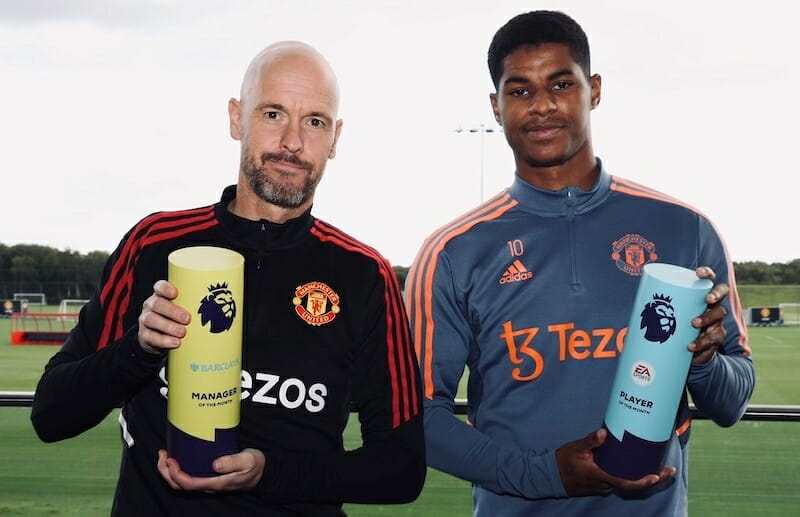 Ten Hag và Rashford 2 lần cùng lúc ẵm danh hiệu HLV và Cầu thủ hay nhất tháng ở EPL