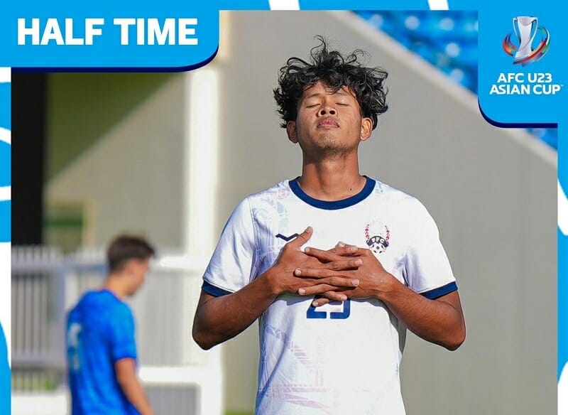 Sor Rotana là người mở tỷ số cho U23 Campuchia (Ảnh: Football Federation of Cambodia).