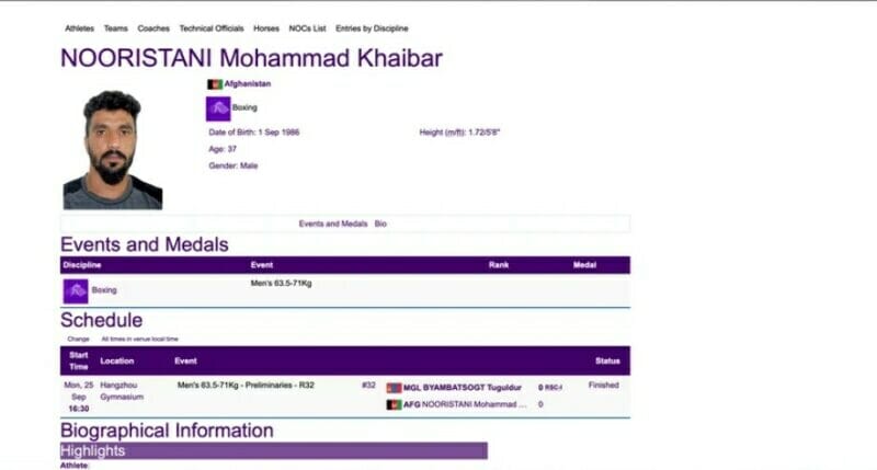 Mohammad Khaibar Nooristani, ASIAD 19