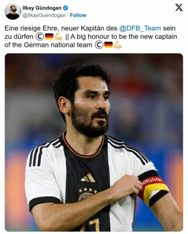 Ilkay Gundogan chia sẻ niềm vui khi trở thành đội trưởng tuyển Đức.