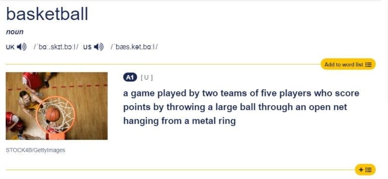 Định nghĩa về bóng rổ trên từ điển Cambridge
