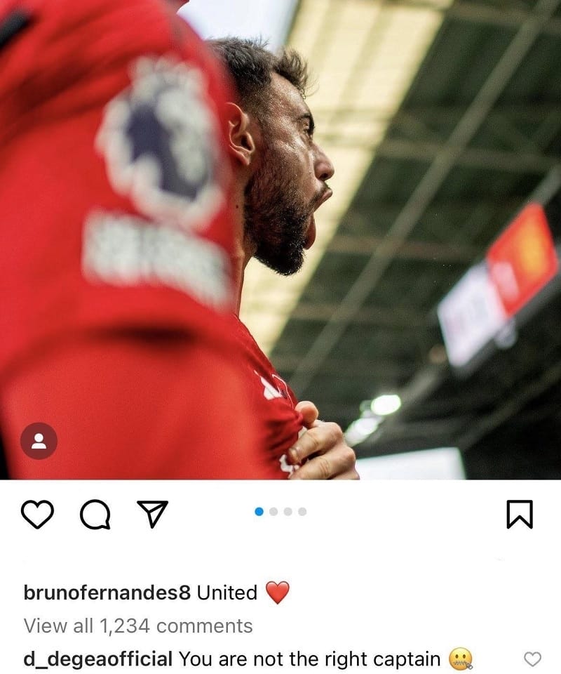 Một bình luận trên Instagram của David de Gea dường như có ý nhắm vào những phát biểu của Roy Keane về Bruno Fernandes.