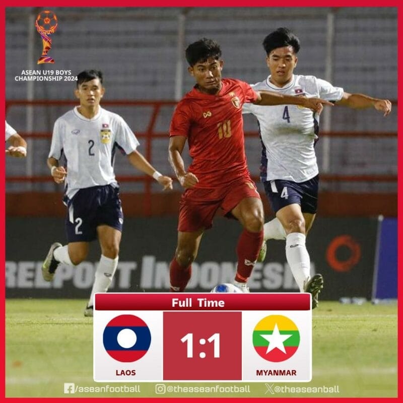 U19 Lào nỗ lực cầm hòa U19 Myanmar (Ảnh: ASEAN Football).